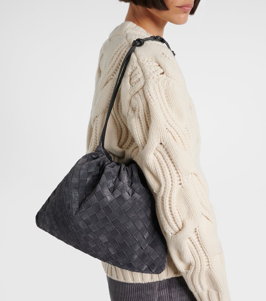 Bottega Veneta Dustbag Small Intrecciato Suede Pouch In Gray