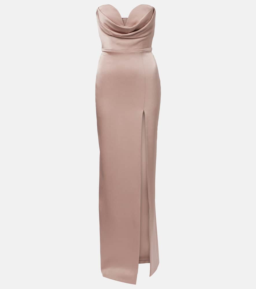 Alex Perry Draped Satin Bustier Gown In Sand