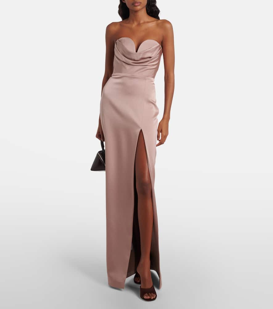 Alex Perry Draped Satin Bustier Gown In Sand