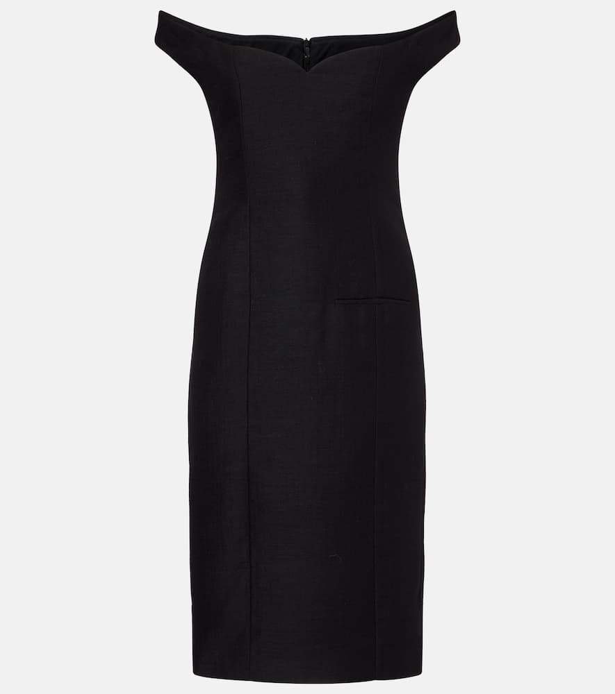 Calvin Klein Collection Bonny Wool And Linen-blend Midi Dress In Black