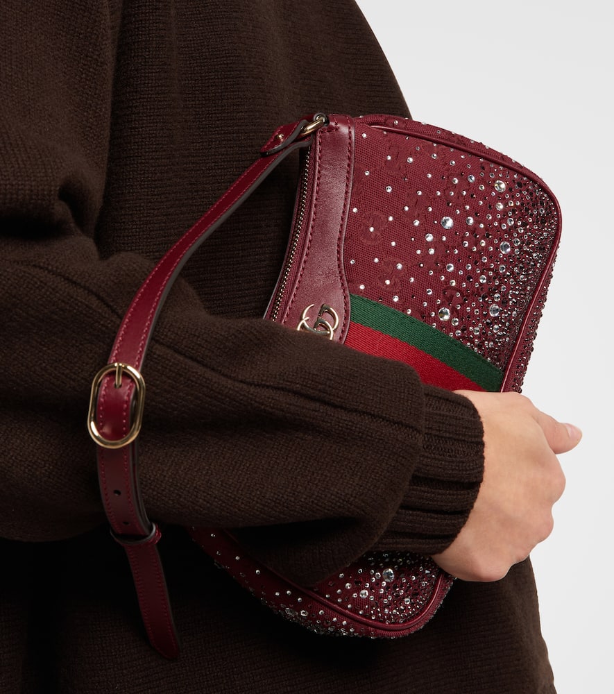 Gucci Ophidia Gg Canvas Small Shoulder Bag In Burgundy