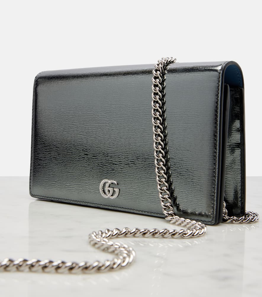 Gucci Gg Marmont Leather Wallet On Chain In Gray