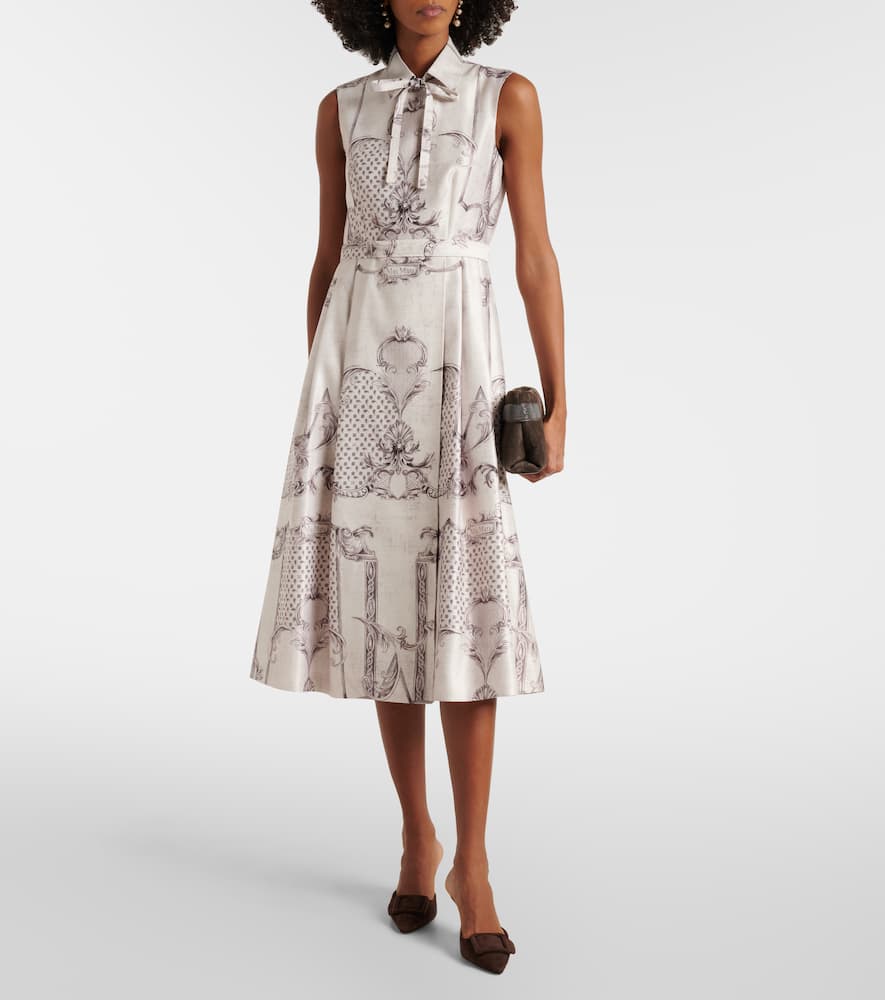 Max Mara Belted Printed Twill Midi Shirt Dress In White