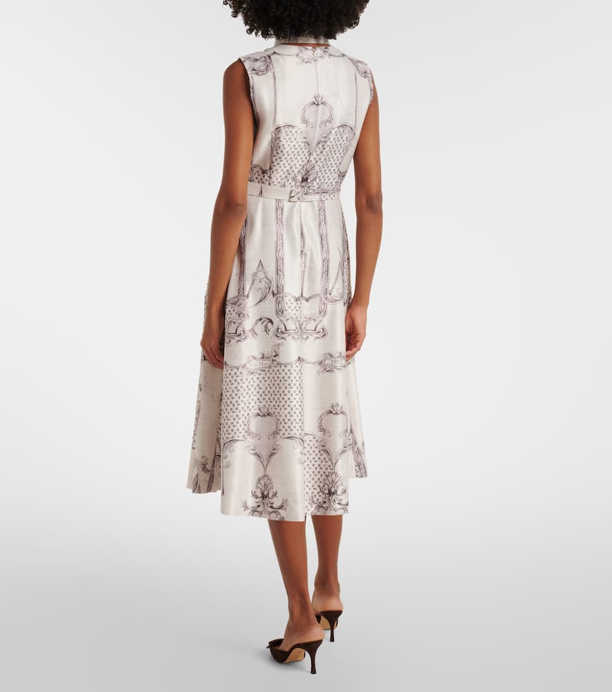 Max Mara Belted Printed Twill Midi Shirt Dress In White