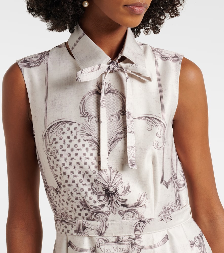 Max Mara Belted Printed Twill Midi Shirt Dress In White
