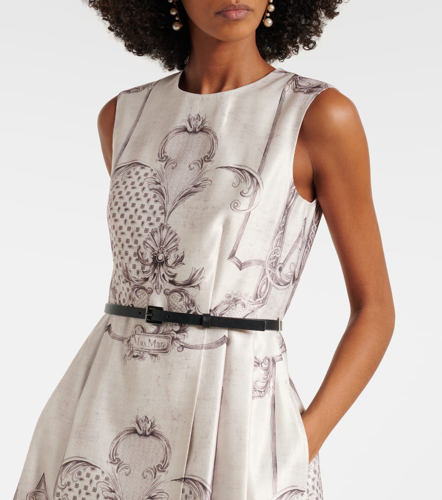 Max Mara Belted Printed Twill Midi Shirt Dress In White