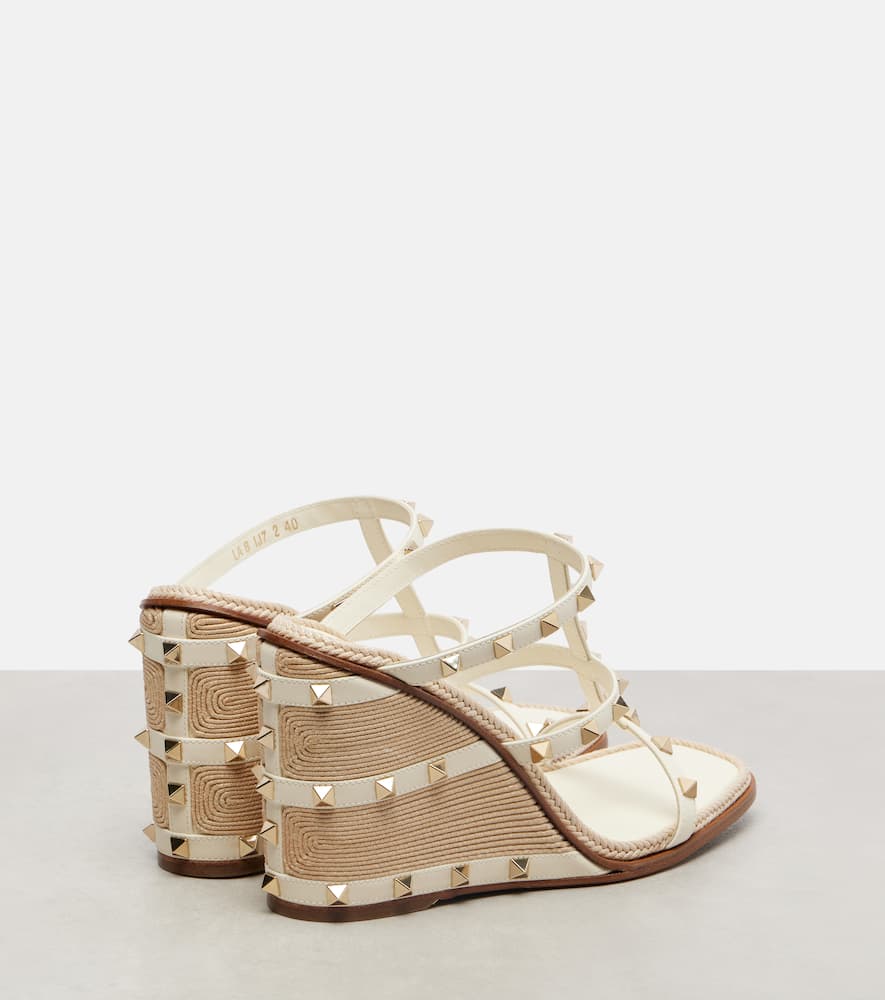 Valentino Rockstud 100 Leather Espadrille Wedges In White