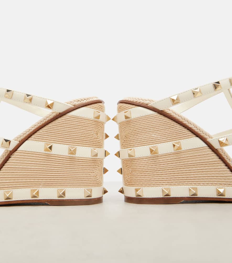 Valentino Rockstud 100 Leather Espadrille Wedges In White