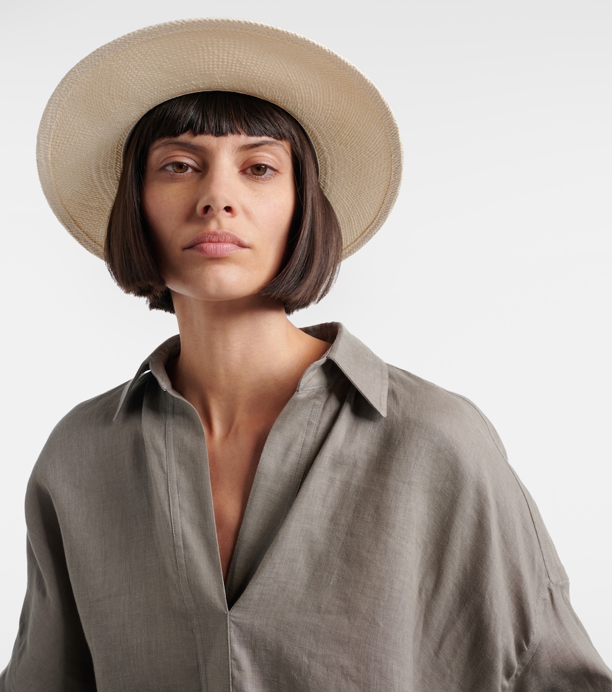  Brunello Cucinelli Brunello Cucinelli Leather-trimmed Straw Fedora Hat 