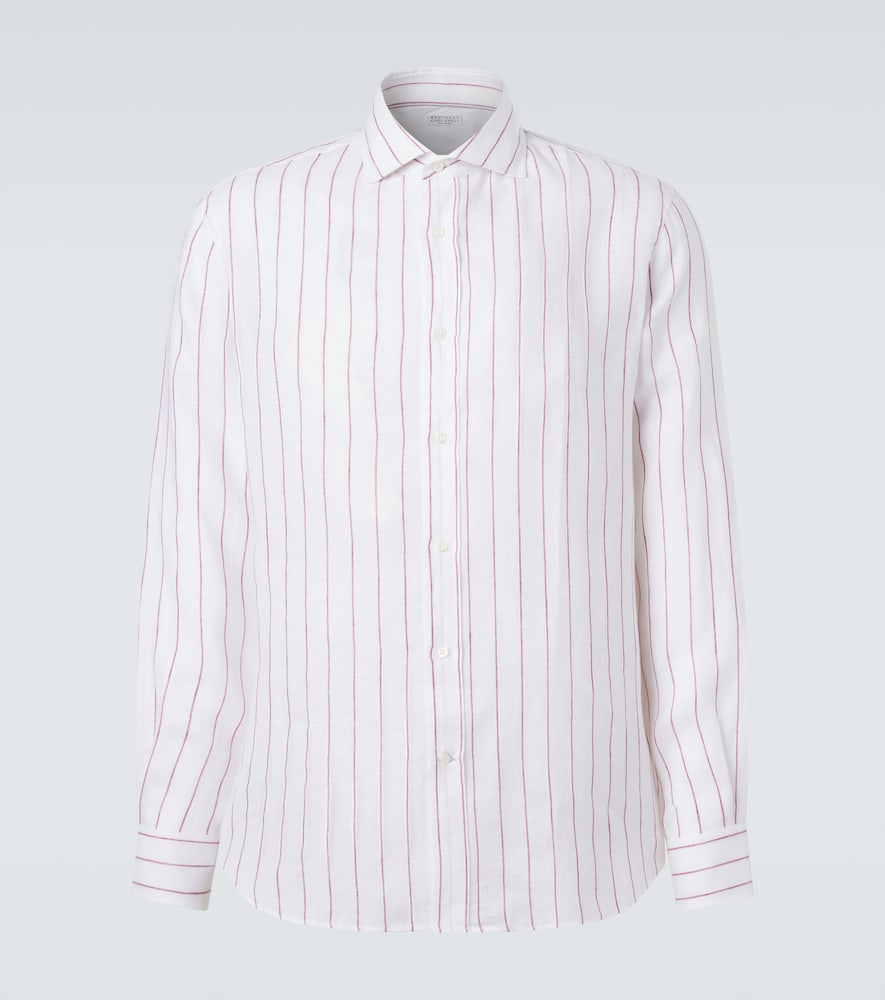 Brunello Cucinelli Men's White Striped Linen Shirt UK Size 42 - Mytheresa