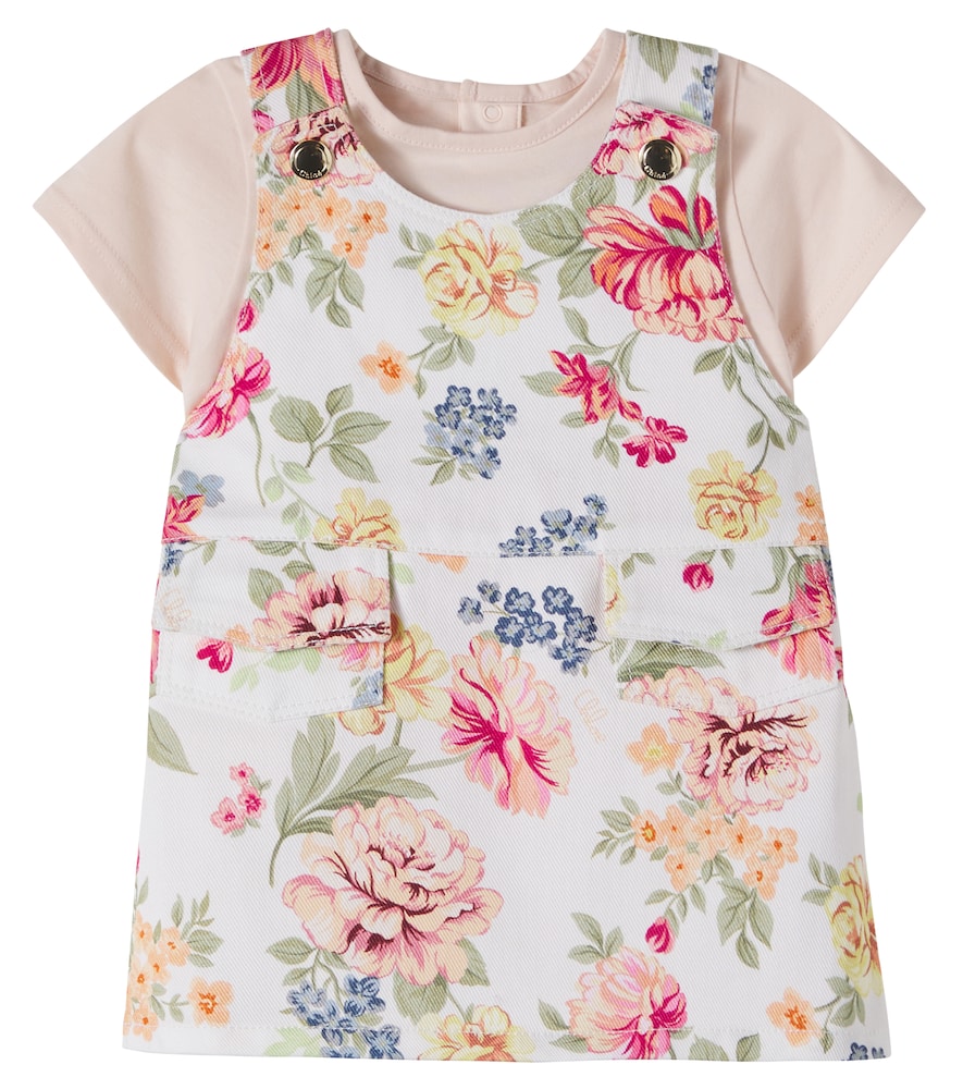 Chloe Kids Multicoloured Baby Logo Floral Cotton Dress And T-Shirt Set M Size 18 - Mytheresa