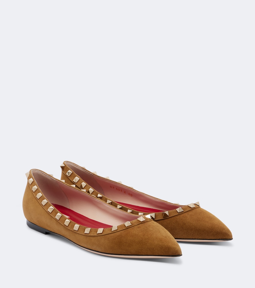 Valentino Garavani Women's Brown Rockstud Suede Ballet Flats UK Size 7.5 - Mytheresa