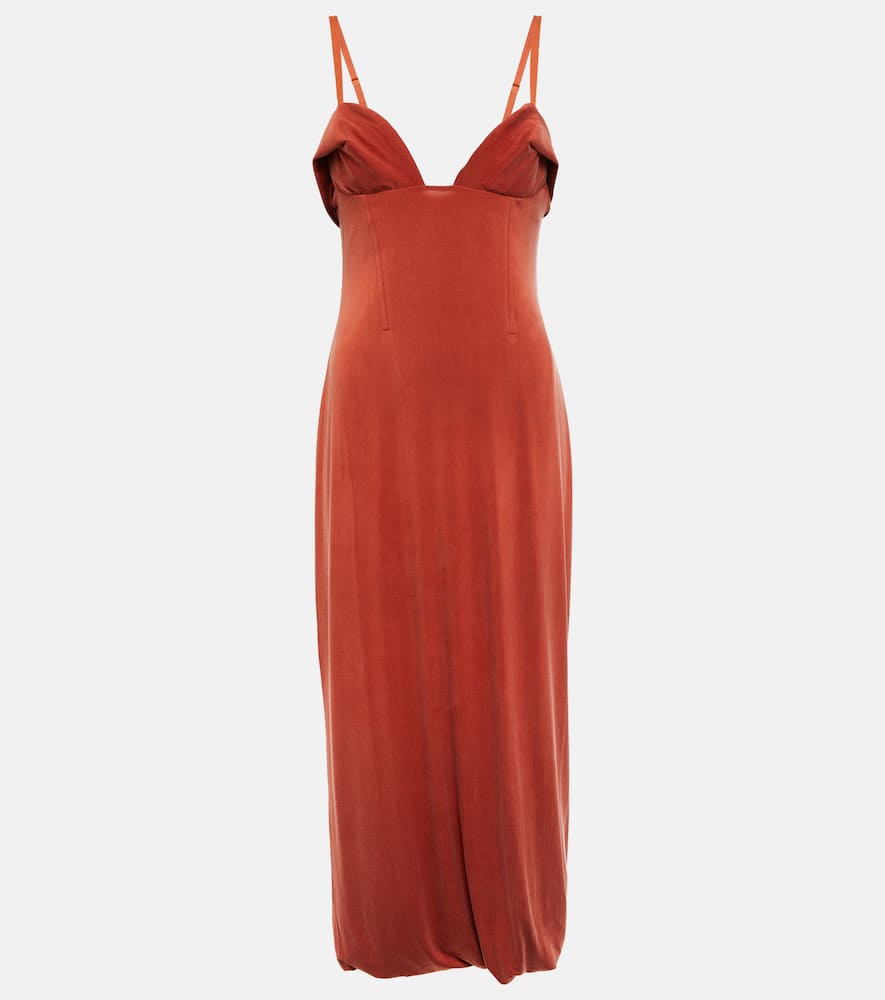 Jacquemus La Dressing Gown Praia Jersey Maxi Dress In 840 Terracotta