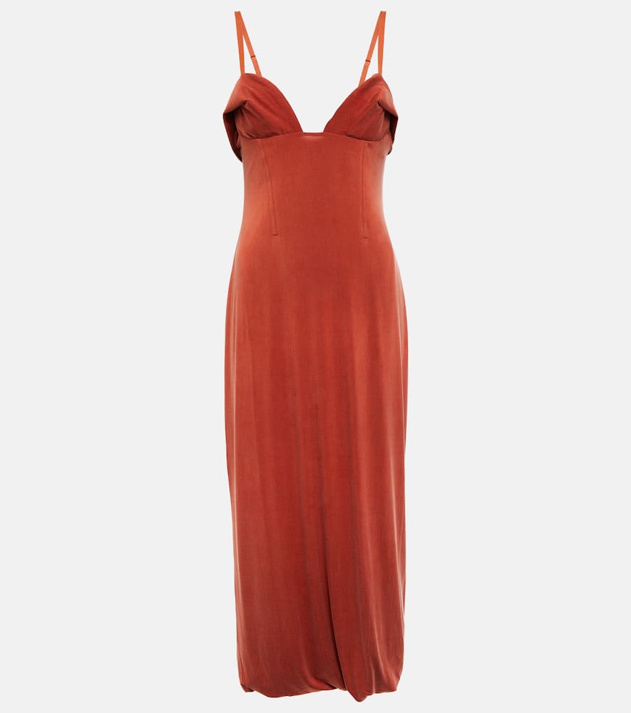 Shop Jacquemus La Robe Praia Jersey Maxi Dress In Terracotta