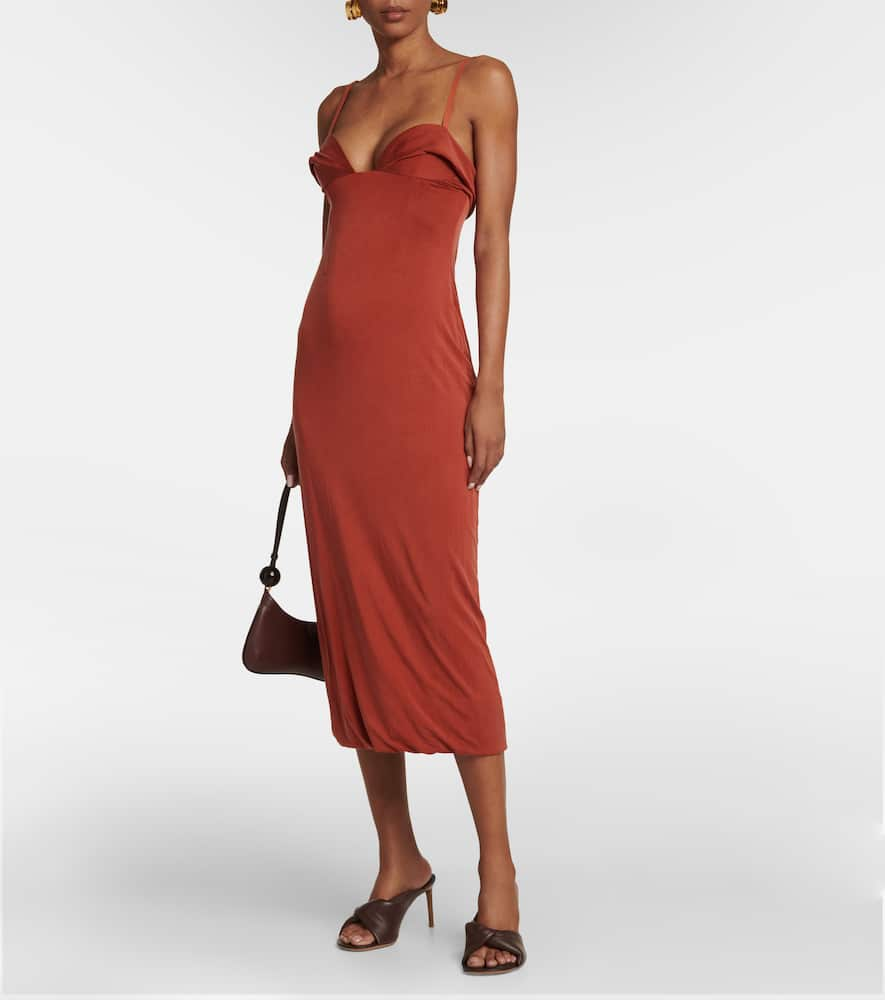 Shop Jacquemus La Robe Praia Jersey Maxi Dress In Terracotta