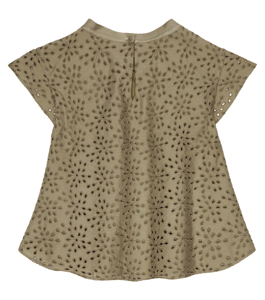 Shop Brunello Cucinelli Broderie Anglaise Cotton-blend Top In Green