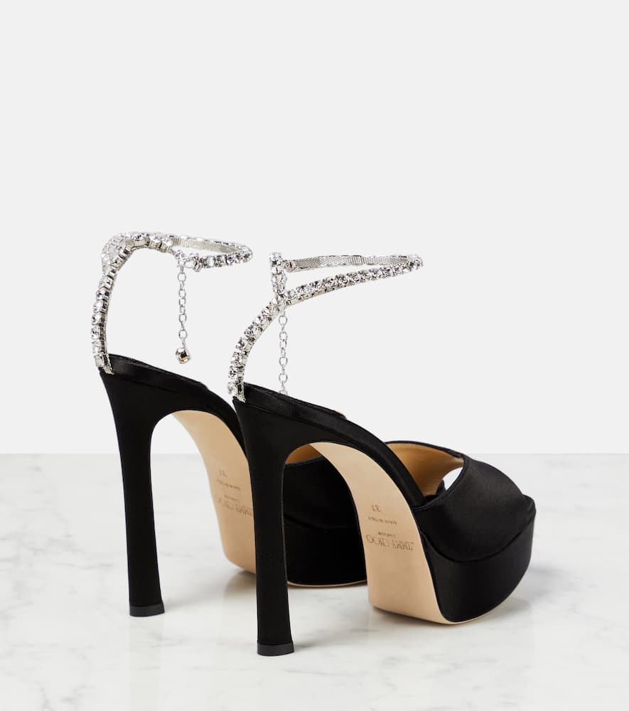 Shop Jimmy Choo Saeda 125 Embellished Satin Platform Sandals In Black