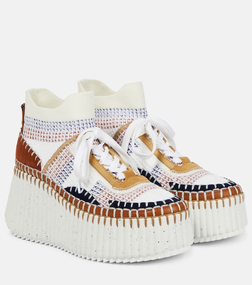 Chloé Nama Platform Light Brown Mesh Sneakers In Brun