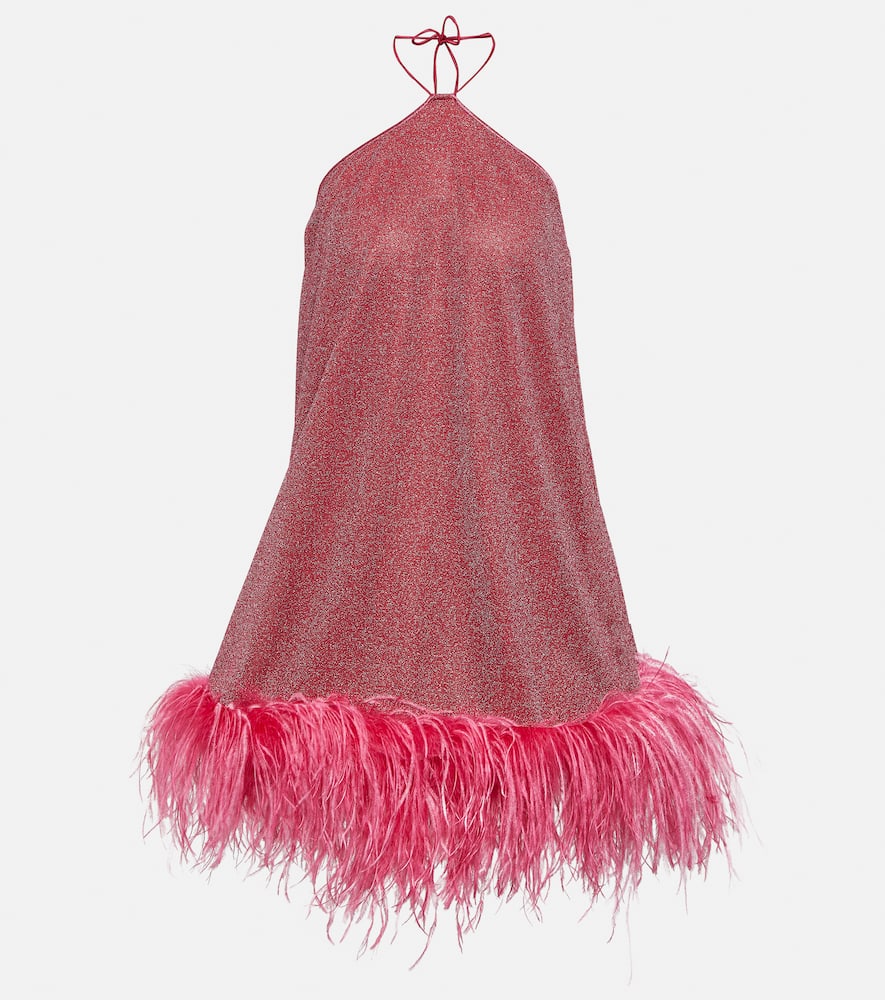 Oseree Lumiere Plumage Necklace Short Dress In Pink