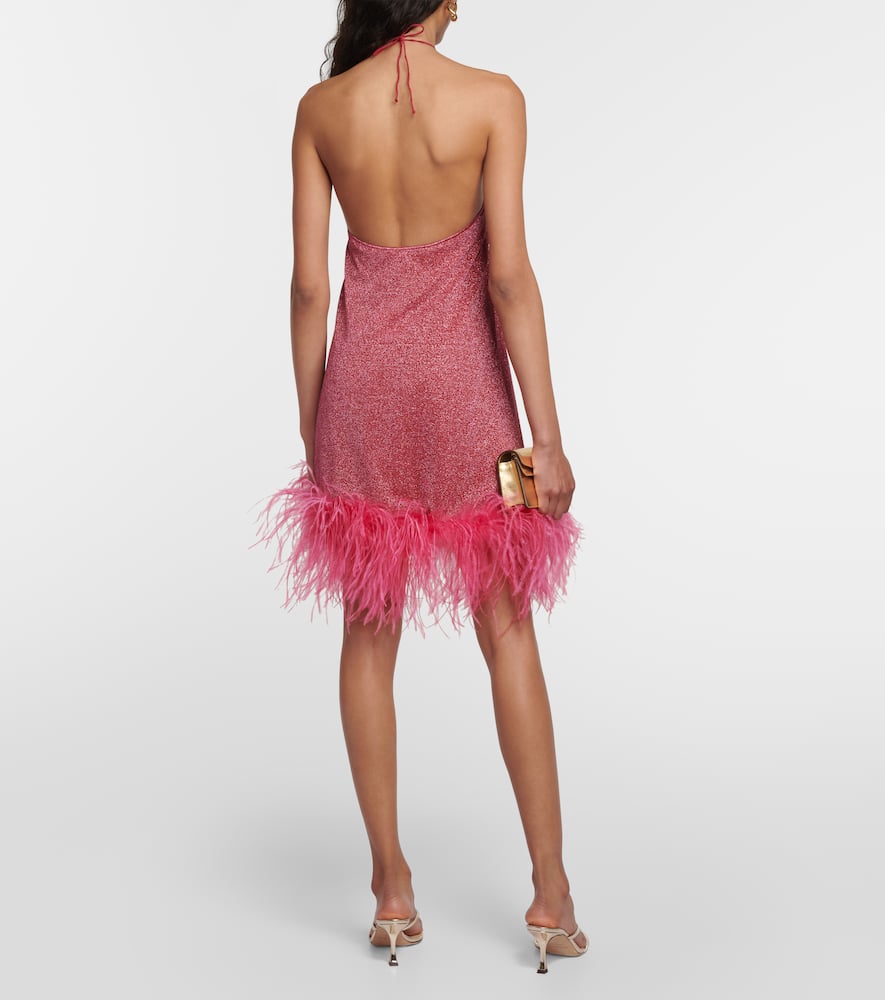 Oseree Lumiere Plumage Necklace Short Dress In Pink