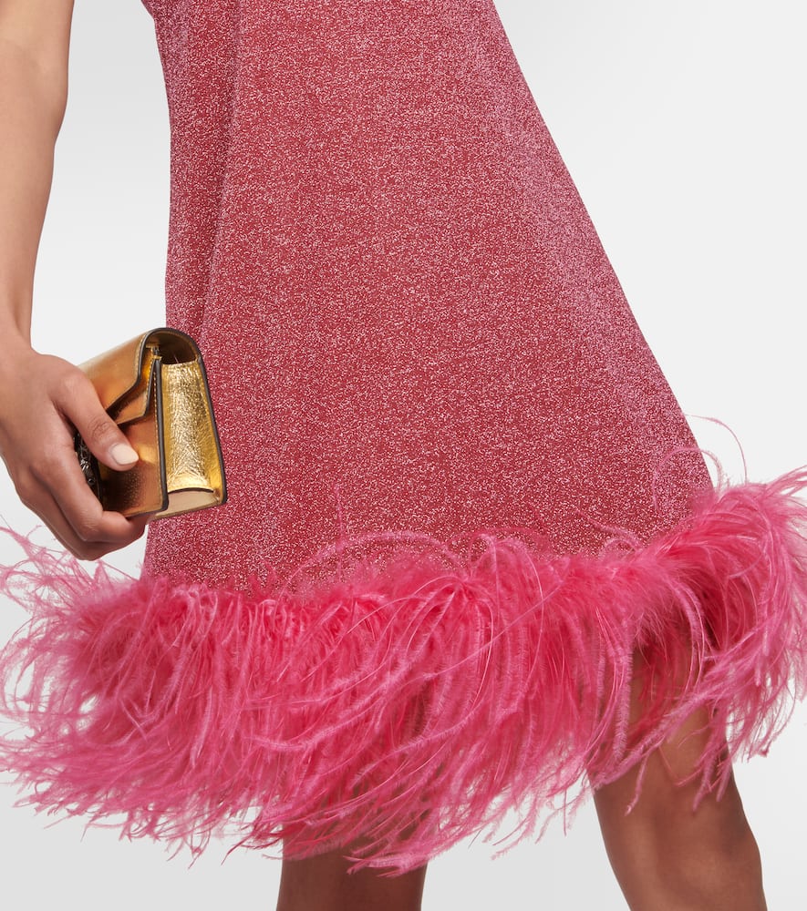 Oseree Lumiere Plumage Necklace Short Dress In Pink