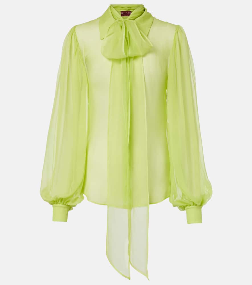 Tie-neck silk chiffon blouse