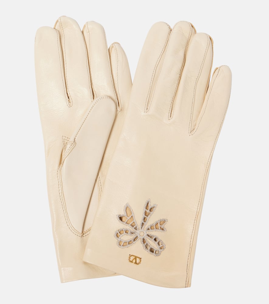 VLogo Signature embroidered leather gloves