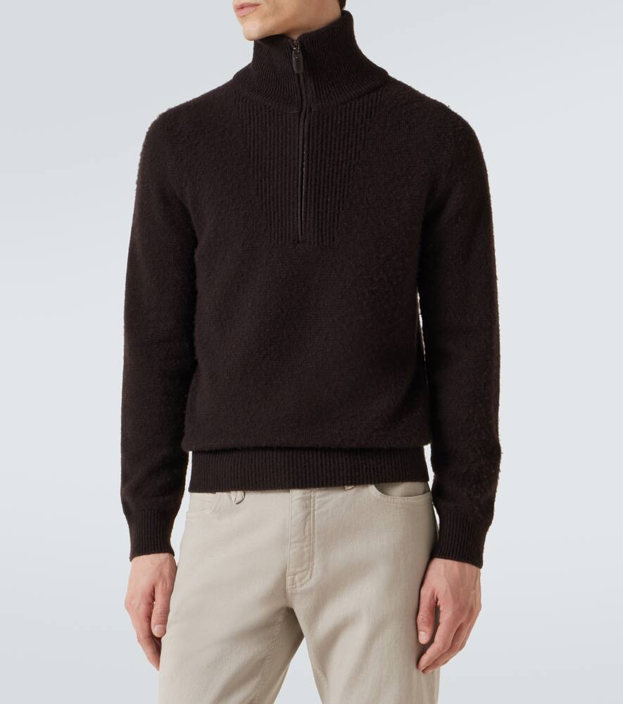 Brioni Wool And Silk Half-zip Sweater In Black