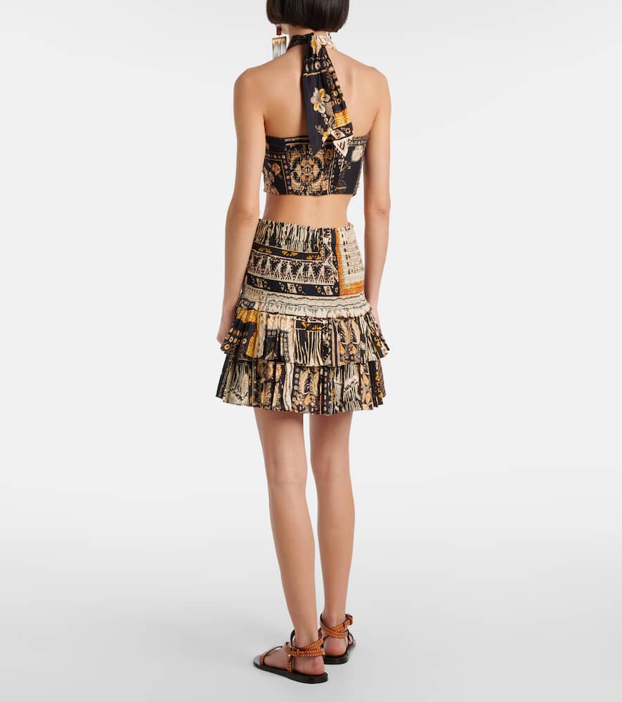 Isabel Marant Étoile Naomi Shirred Printed Cotton Miniskirt In Black / Ochre