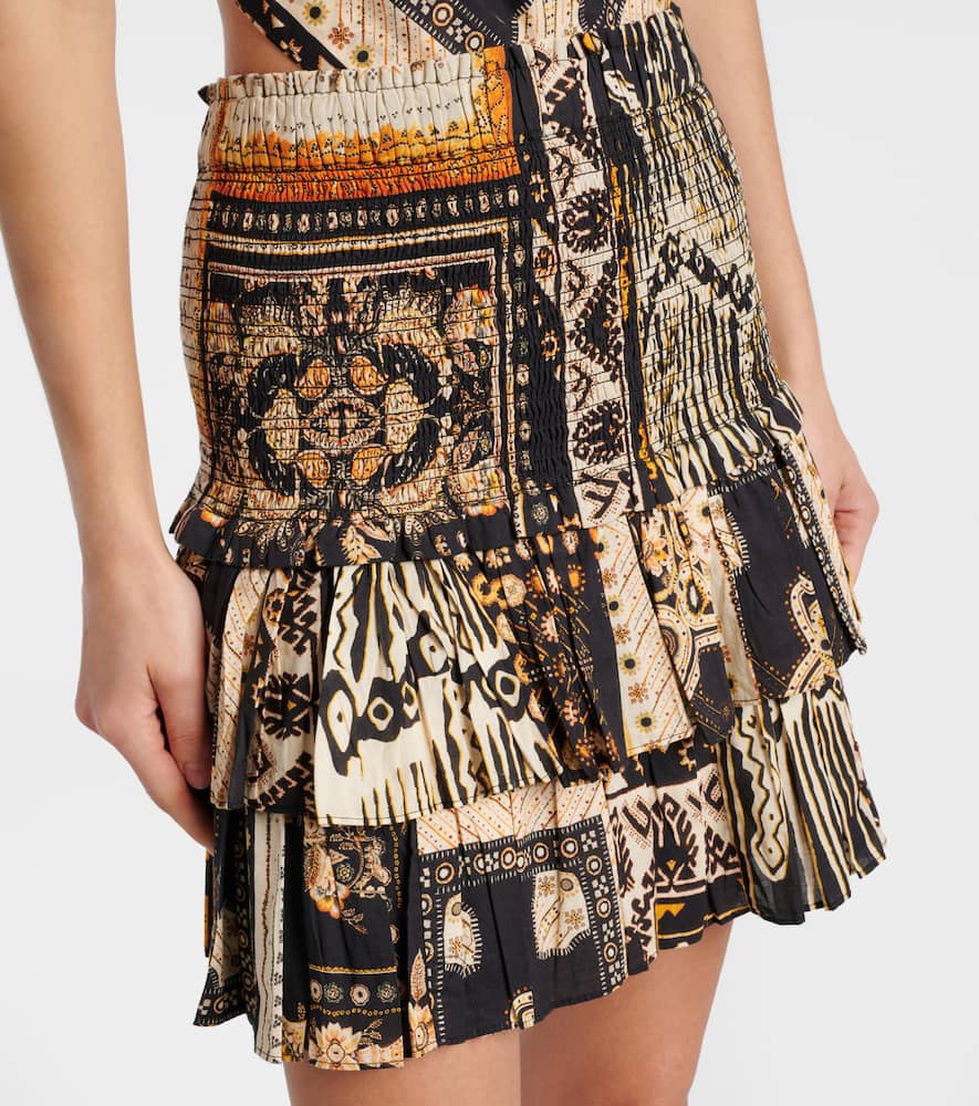 Isabel Marant Étoile Naomi Shirred Printed Cotton Miniskirt In Black / Ochre