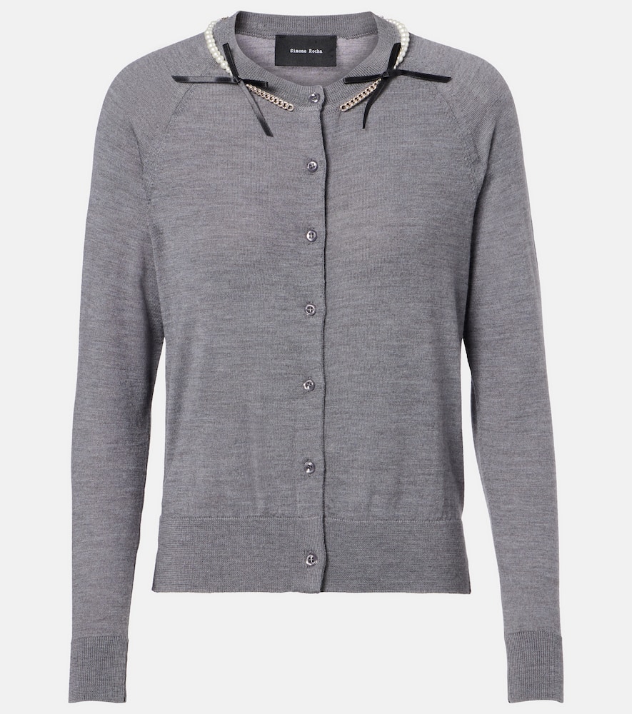 Simone Rocha Womens Charcoal Pearl Embellished Round-neck Wool And Silk Cardigan In Gray