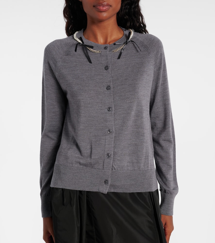 Simone Rocha Womens Charcoal Pearl Embellished Round-neck Wool And Silk Cardigan In Gray