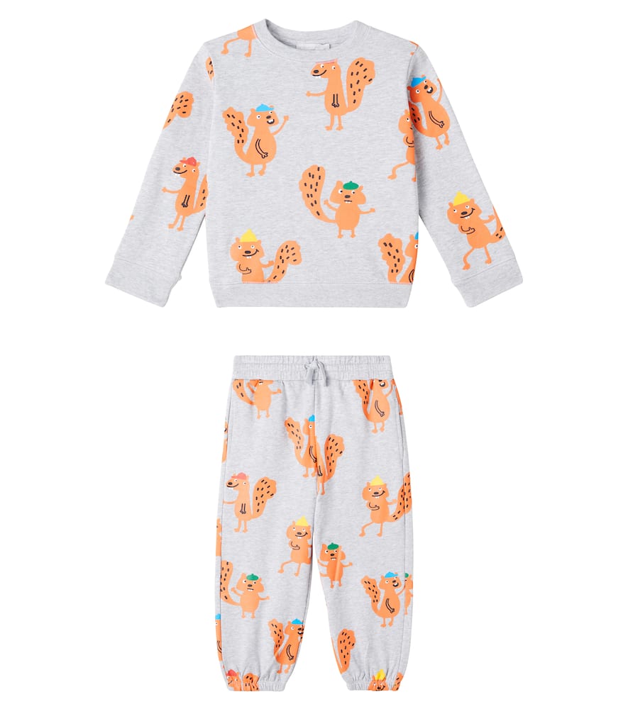 Stella Mccartney Printed Cotton Sweatshirt And Sweatpants Set In Gray