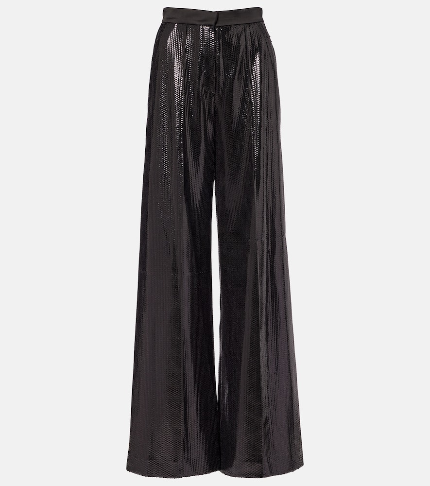 Elie Saab Sequined Satin Wide-leg Pants In Black