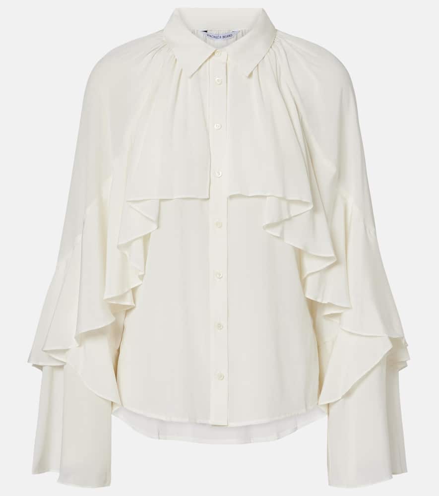 Veronica Beard Demaris Ruffled Silk-blend Blouse In White