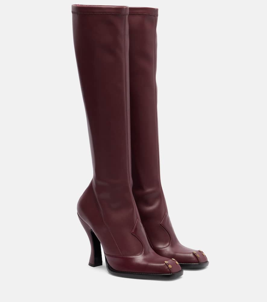 Etro Studded Leather Knee-high Boots In Burgundy