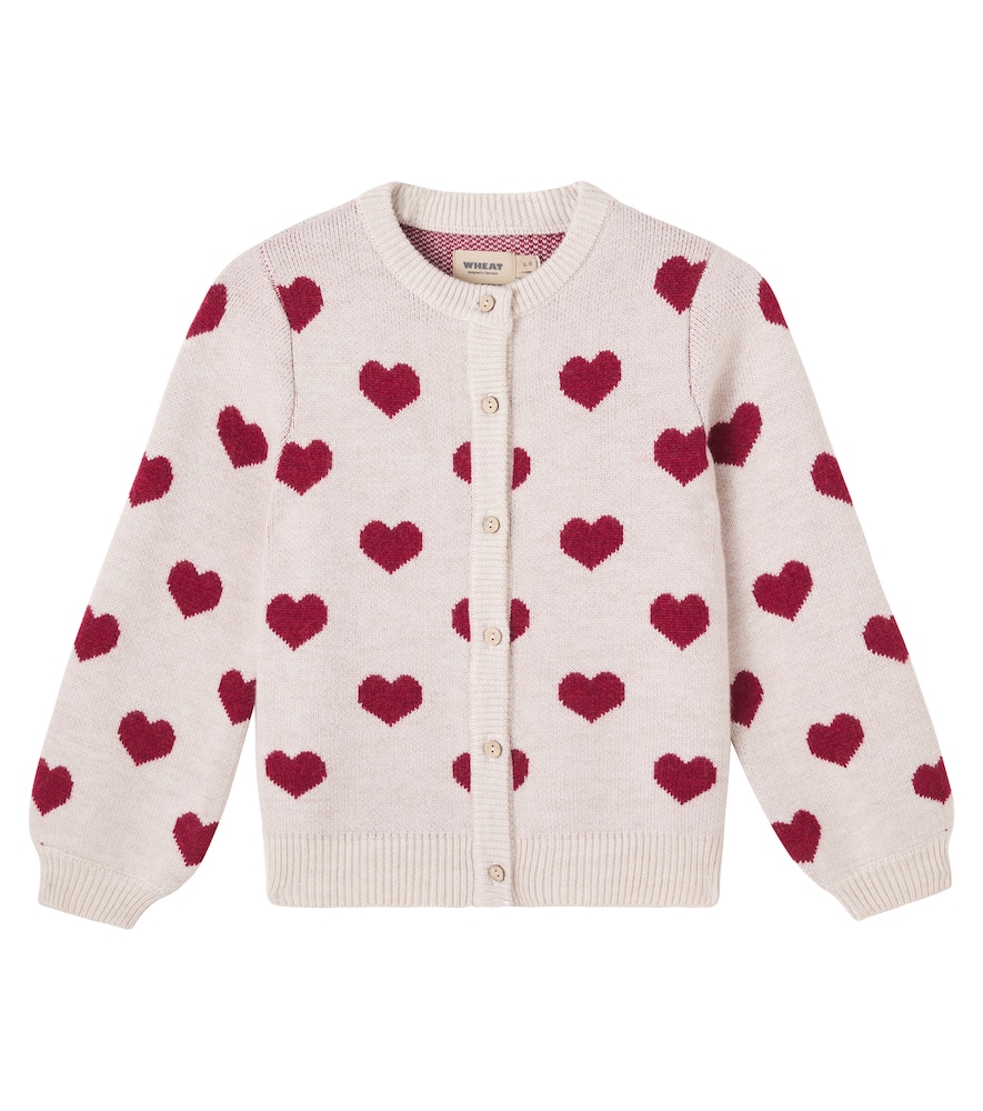 Wheat Hearts Jacquard Wool Cardigan In Multi