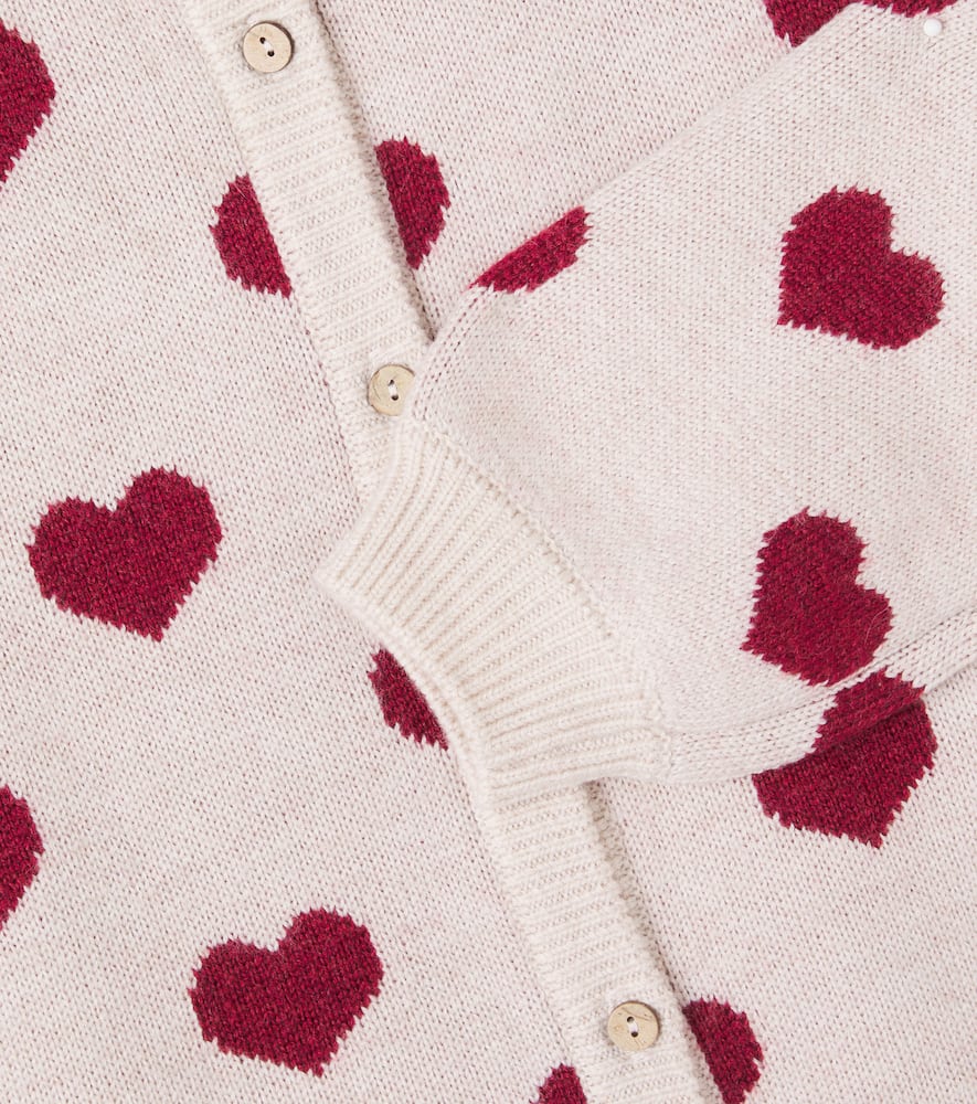 Wheat Hearts Jacquard Wool Cardigan In Multi