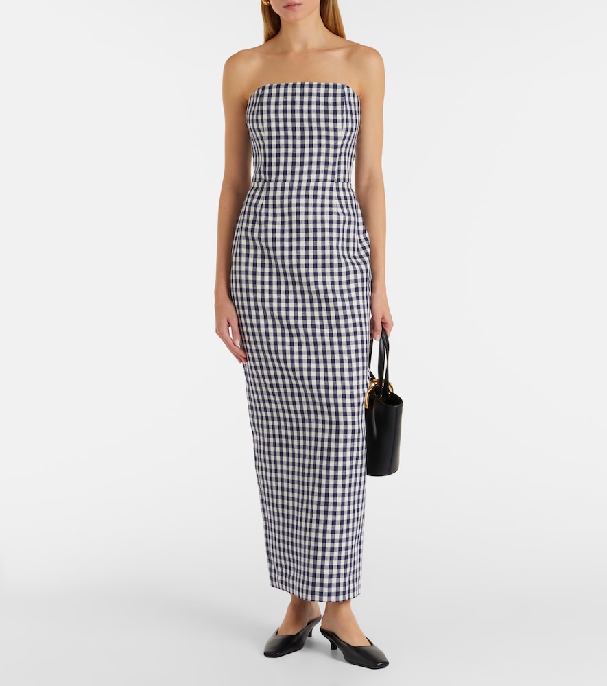  Posse Posse Romeo Gingham Strapless Linen Maxi Dress 