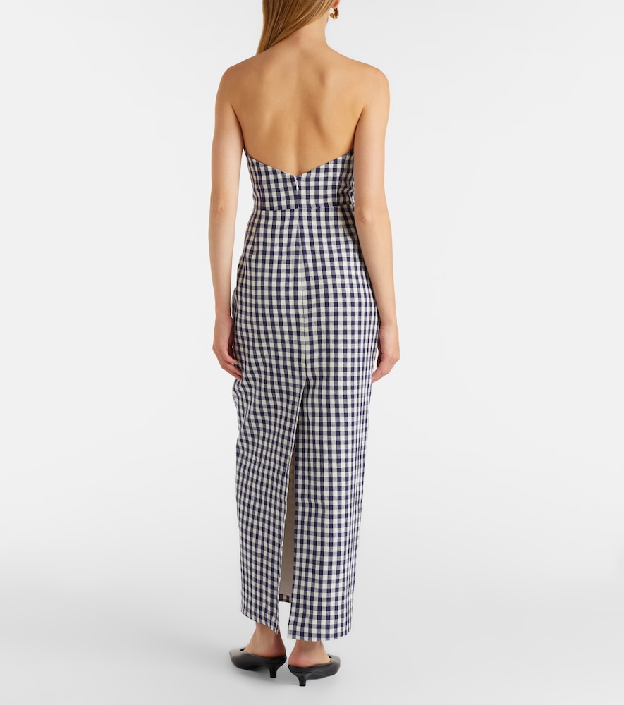  Posse Posse Romeo Gingham Strapless Linen Maxi Dress 