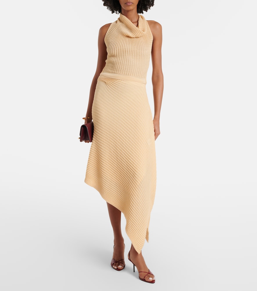 Victoria Beckham Knitted asymmetric cotton-blend midi skirt