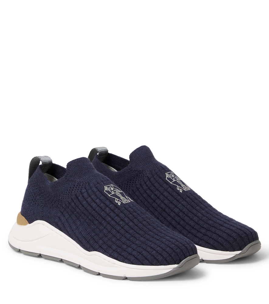 Brunello Cucinelli Kids Blue Logo Knitted Slip-On Sneakers UK Size 13 - Mytheresa