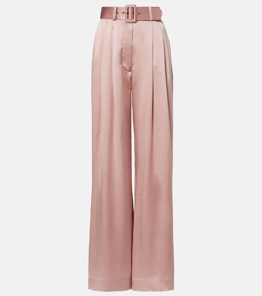 Zimmermann Belted pleated silk satin wide-leg pants