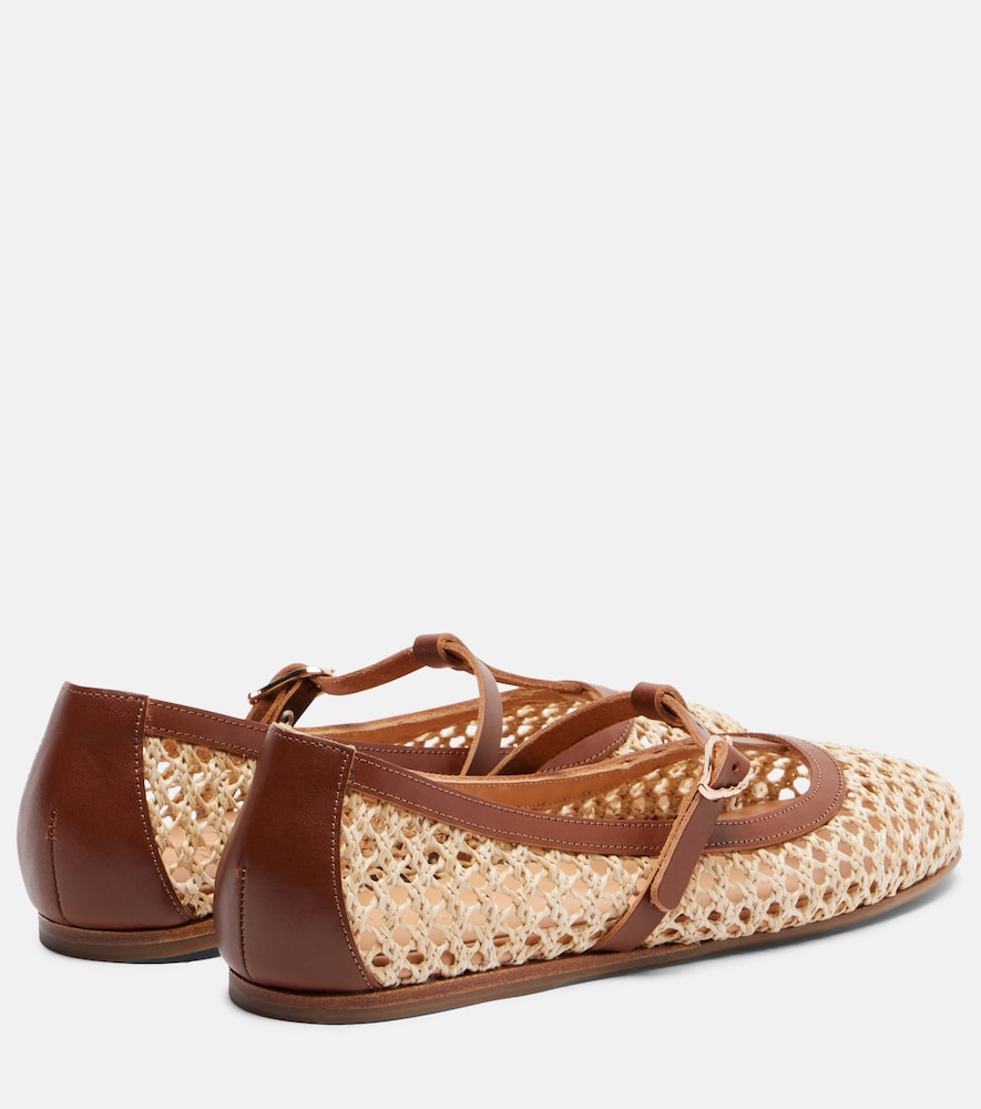  Ancient Greek Sandals Ancient Greek Sandals Aerati Leather-trimmed Raffia Mary Jane Flats 