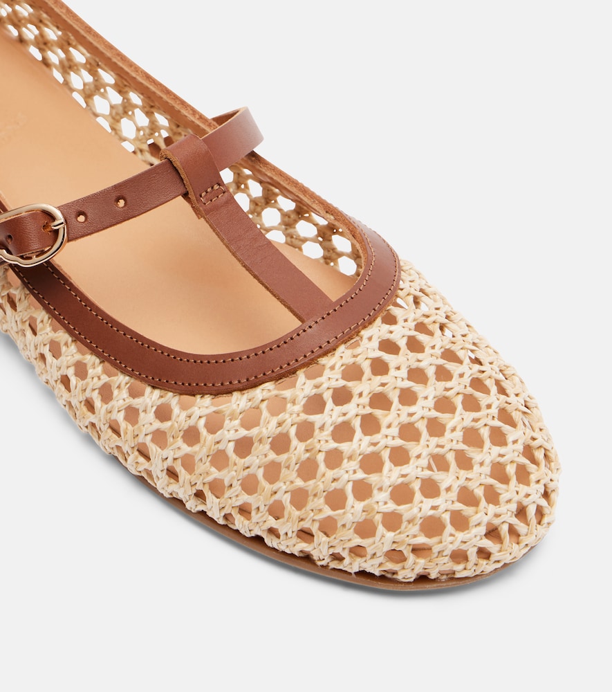  Ancient Greek Sandals Ancient Greek Sandals Aerati Leather-trimmed Raffia Mary Jane Flats 