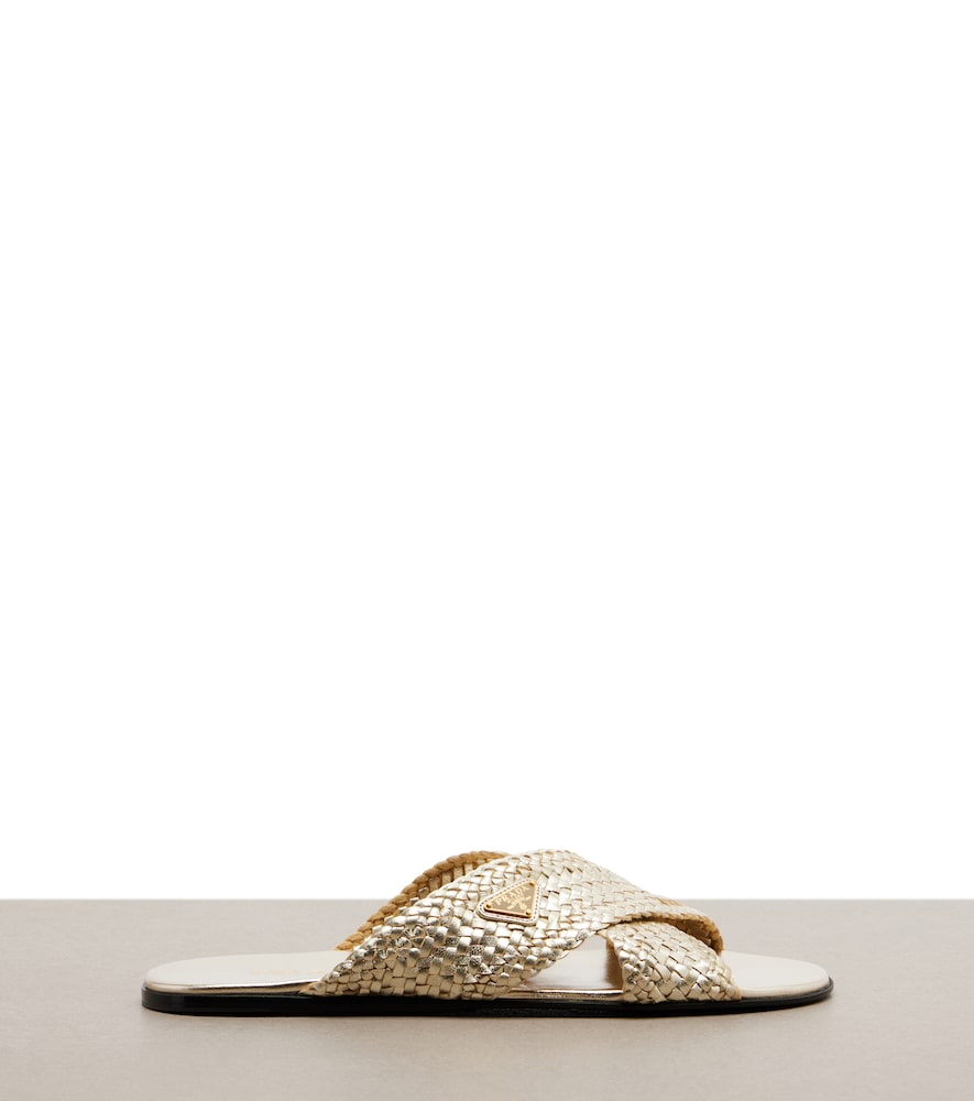  Prada Prada Woven Leather Slides 