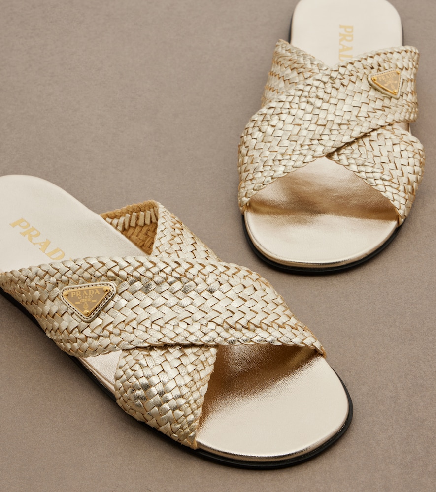  Prada Prada Woven Leather Slides 