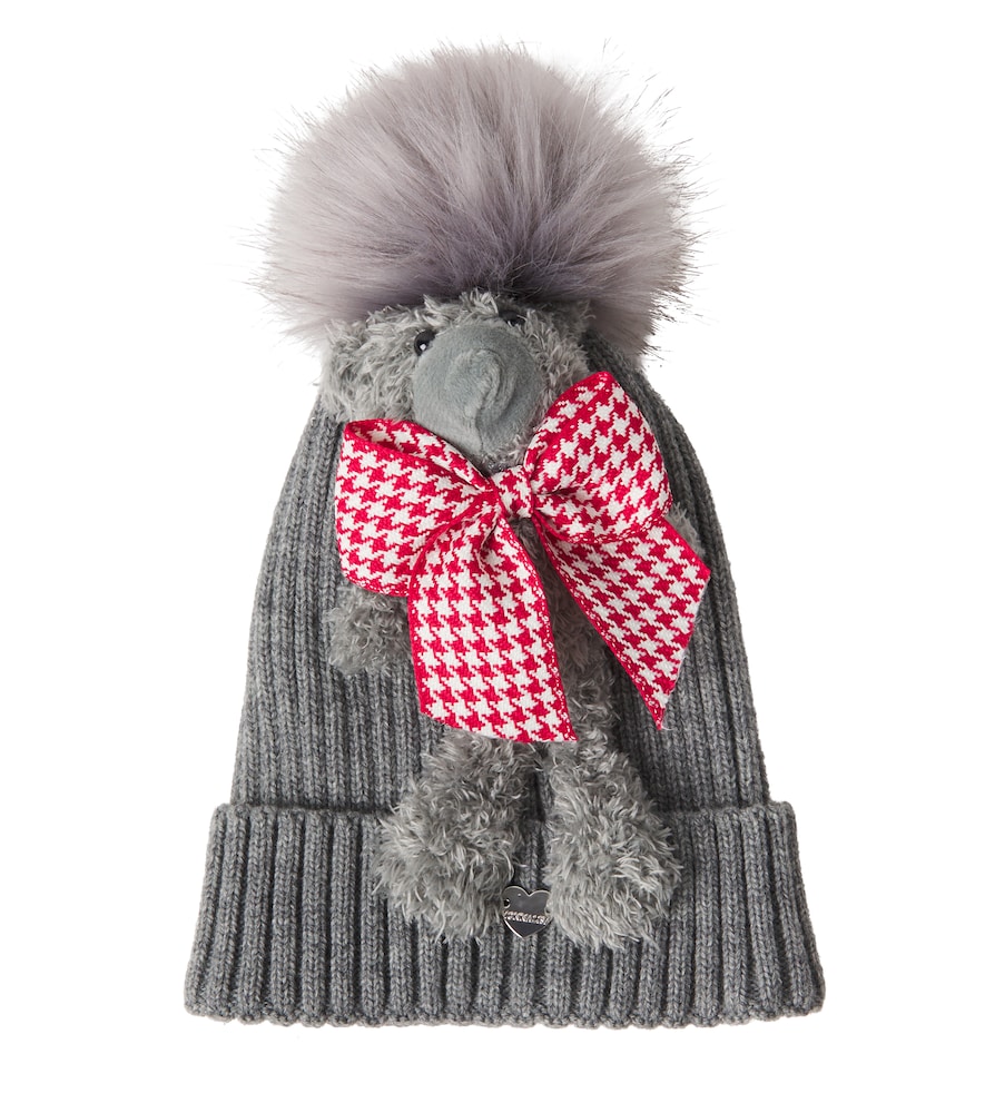 Monnalisa Kids' Teddy Bear蝴蝶结细节便帽 In Gray