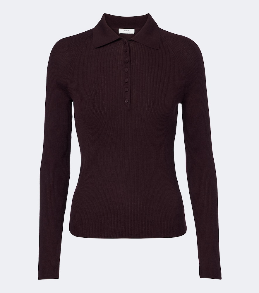 Pullover polo in lana e seta a coste