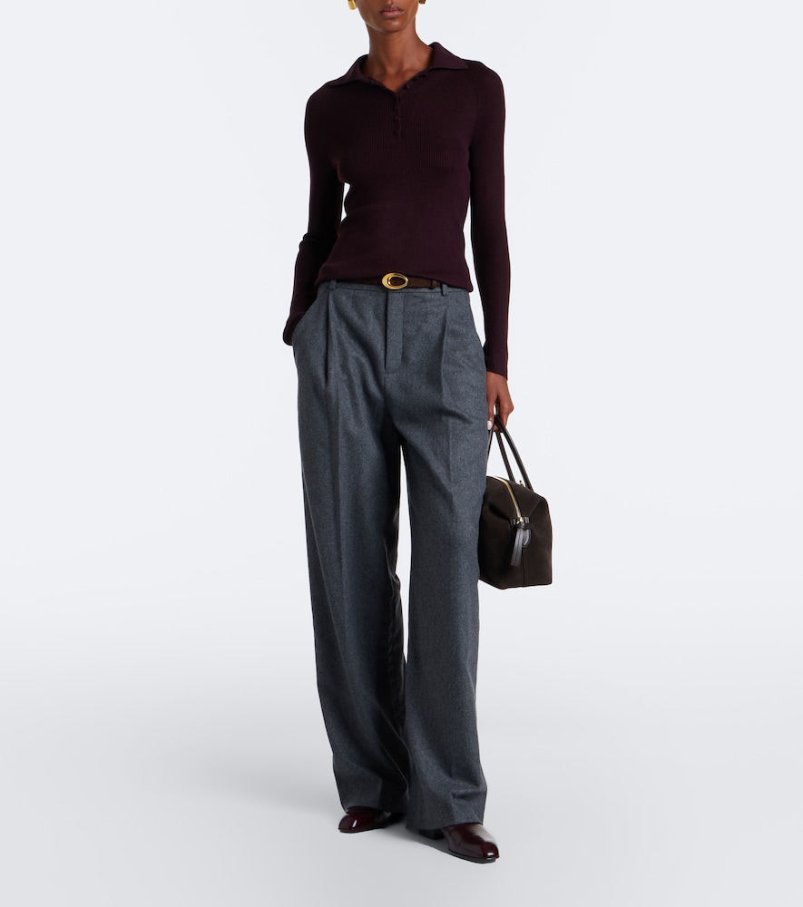 Ribbed-Knit Wool And Silk Polo Sweater